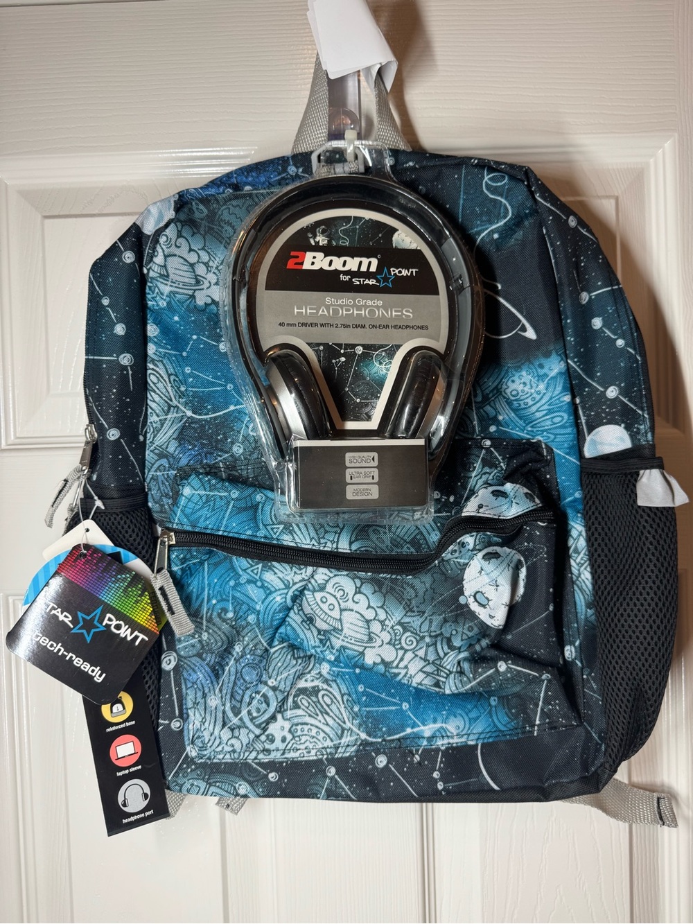 StarPoint Backpack Blue Galaxy with On-ear Headphones 3.5mm plug (not bluetooth)